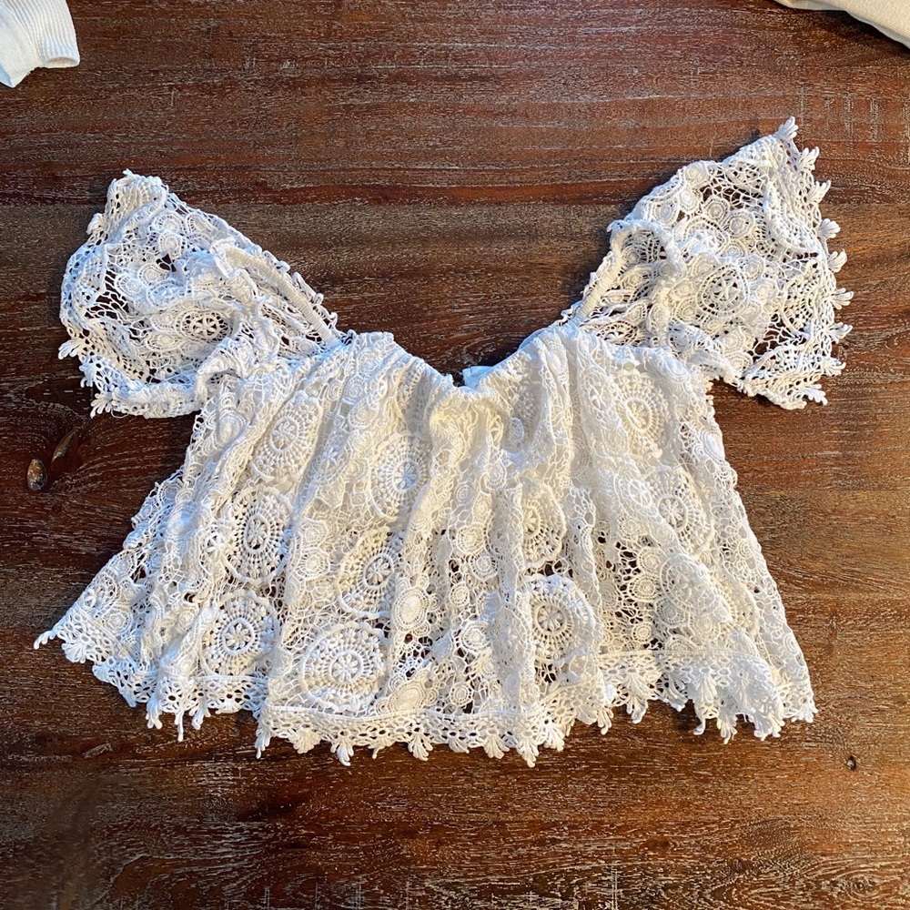 Tularosa white crop crochet top XS